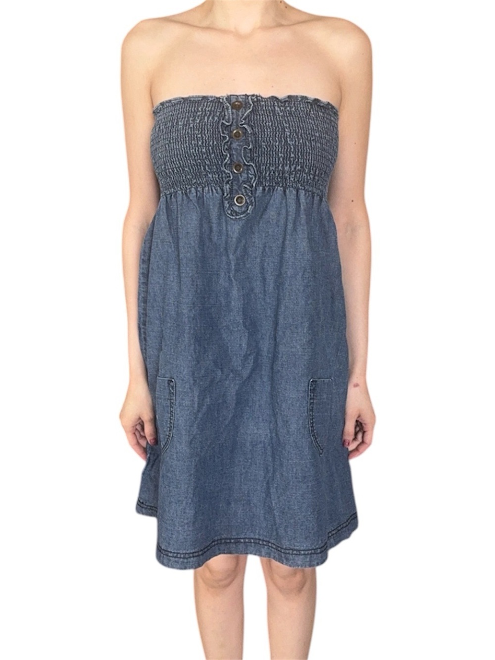 Strapless Denim Sundress in Blue
